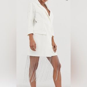 Embellished fringe blazer dress